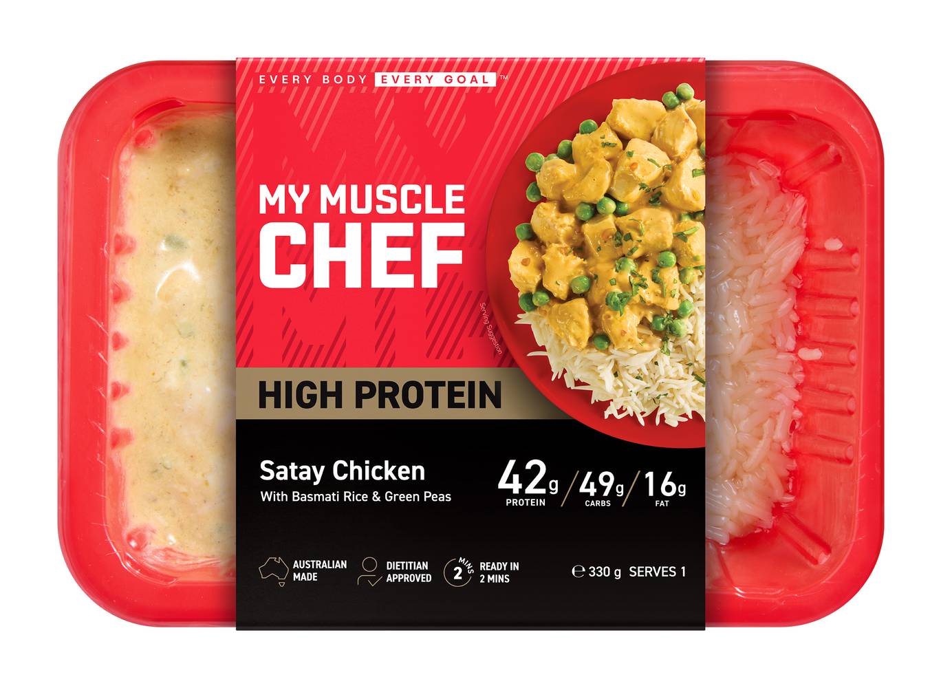 My Muscle Chef Satay Chicken With Basmati Rice & Green Peas (330g)