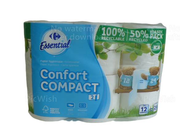 Carrefour Essential - Papier toilette confort compact 2 plis (blanc)