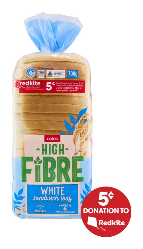 Coles High Fibre White Sandwich Loaf Bread (700g)