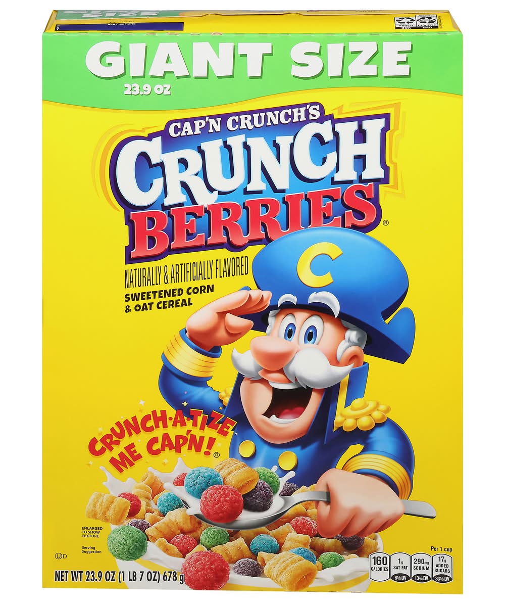 Cap'n Crunch Sweetened Corn & Oat Cereal, Crunch Berries (23.9 oz)