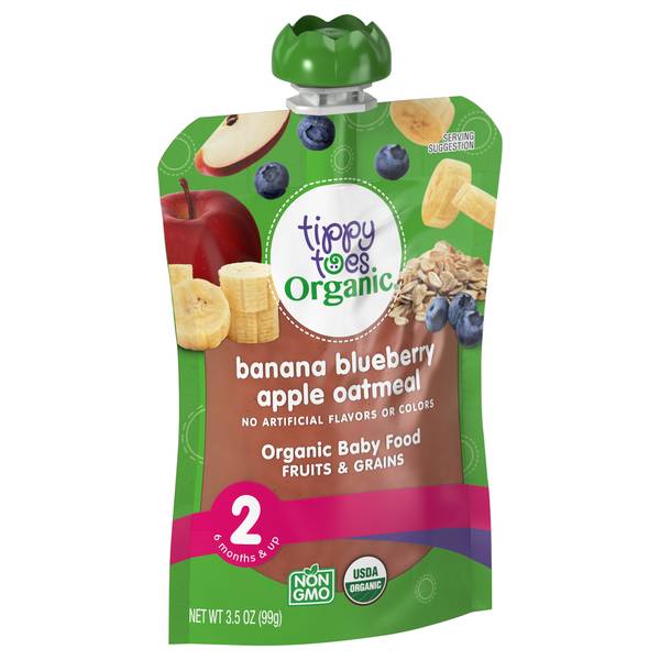 Tippy Toes Stage 2 Banana Blueberry Apple Oat Organic Baby Food (3.5 oz)