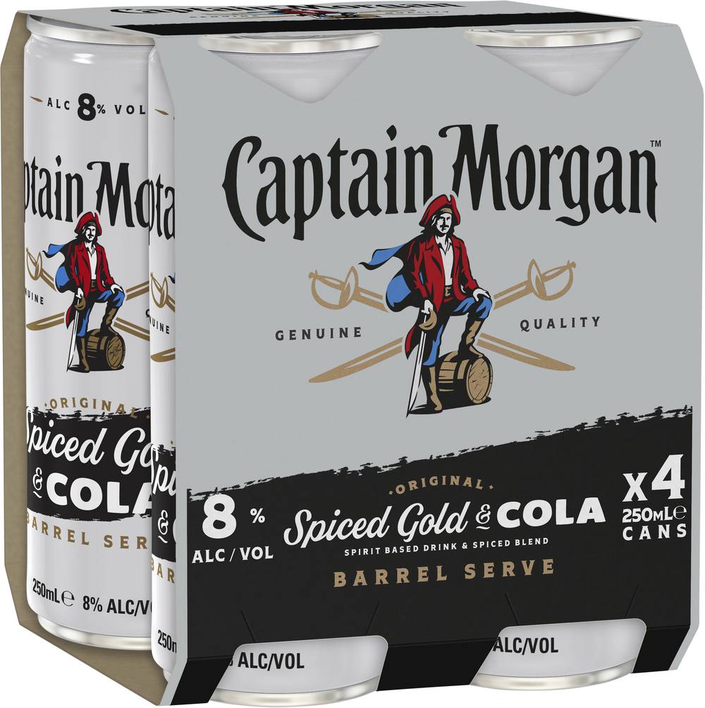 Captain Morgan & Cola Barrel Serve 8% Can 250mL X 4 pack