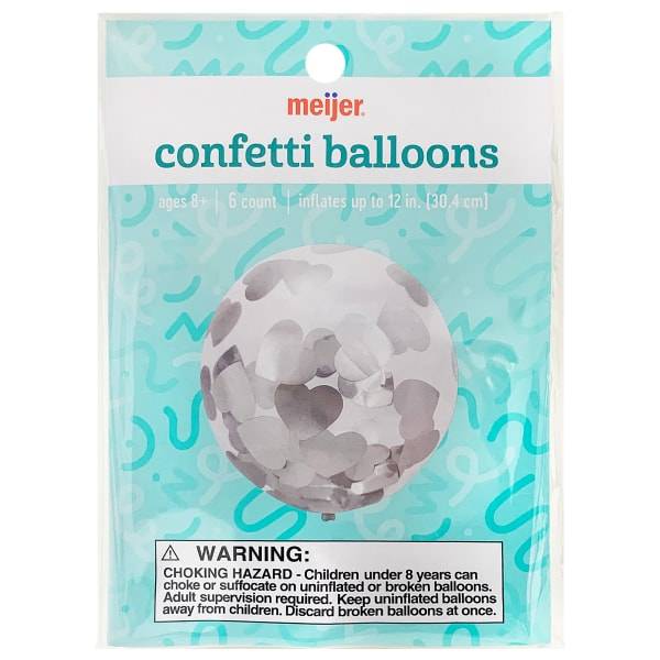 Meijer Party Silver Hearts Confetti Balloons, 6 ct