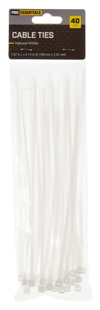 Pro Essentials Natural White Cable Ties 40 Count