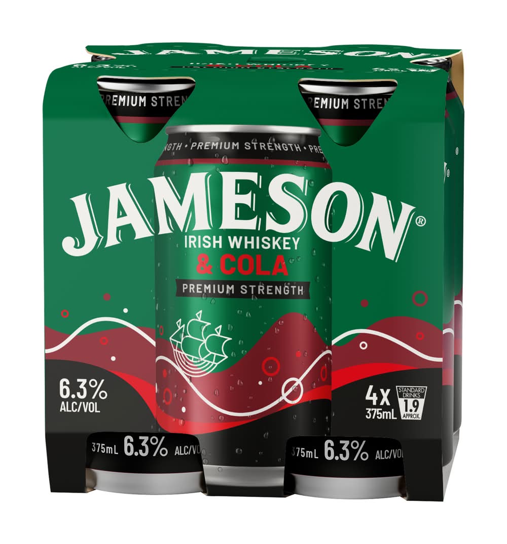 Jameson Raw and Cola 6.3% Can 375mL x Pack 4