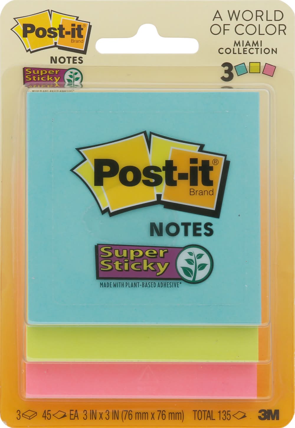 Post-It Plant Based Super Sticky Notes, 3 IN X 3 IN (2.88 oz, 3 ct)
