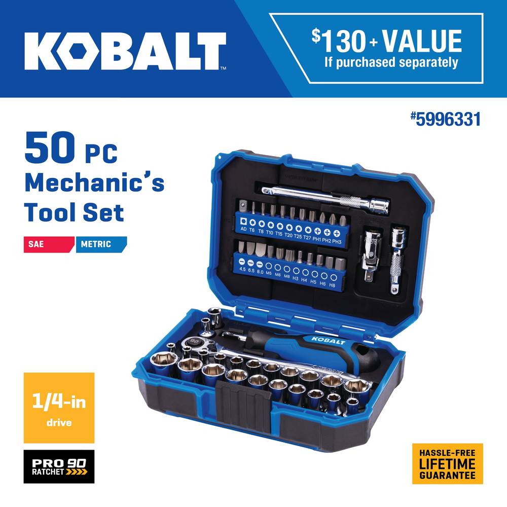 Kobalt 50-Piece Standard (SAE) and Metric Polished Chrome Mechanics Tool Set with Hard Case | 53418