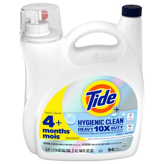 Tide Hygienic Clean Heavy Duty 10x Free Liquid Unscented Laundry Detergent, 94 Loads