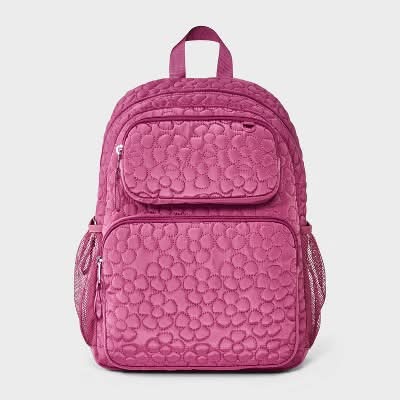 Cat & Jack Girls' Two Pocket Quilted Flowers Backpack, 16 in , Maroon