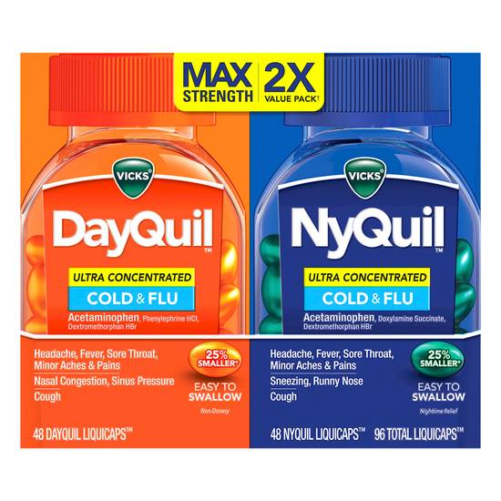 Vicks Dayquil Nyquil Ultra Concentrated Cold and Flu Liquicaps Value pack (96 ct)