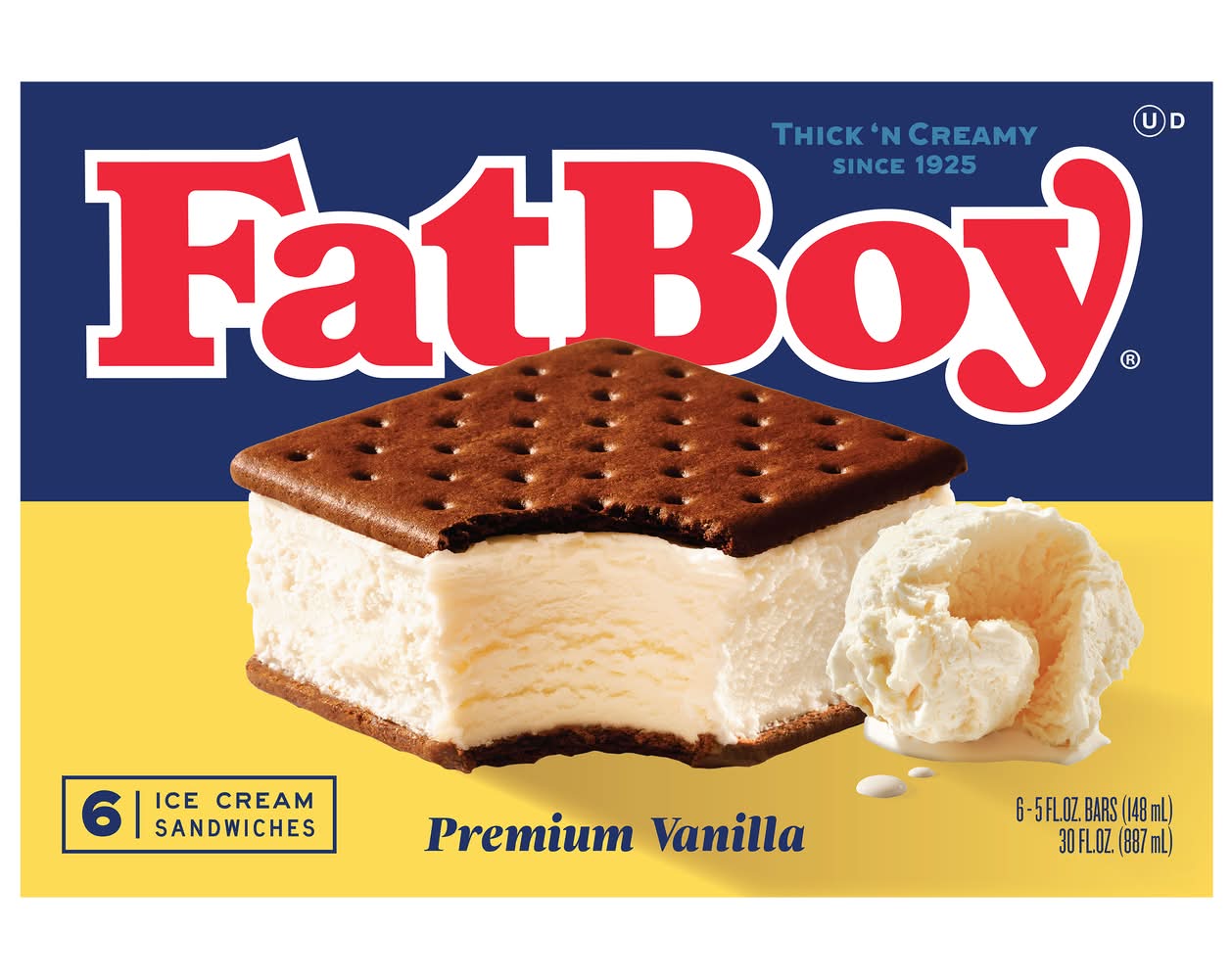 FatBoy Premium Ice Cream Sandwiches, Vanilla (6 x 5 fl oz)