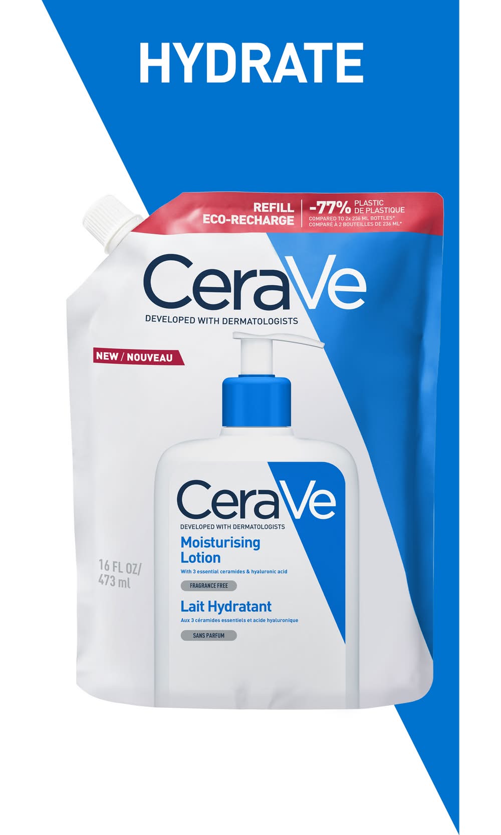 CeraVe - Lait hydratant corporel eco recharge sans parfum (473ml)