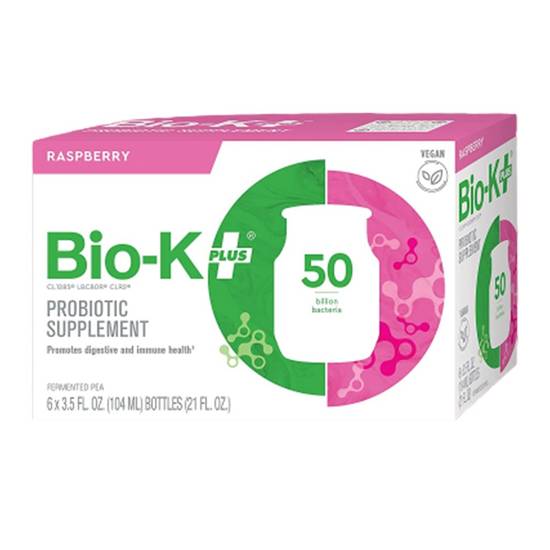 Bio-K+ Probiotic Supplement Raspberry Flavour (6 x 104 ml)