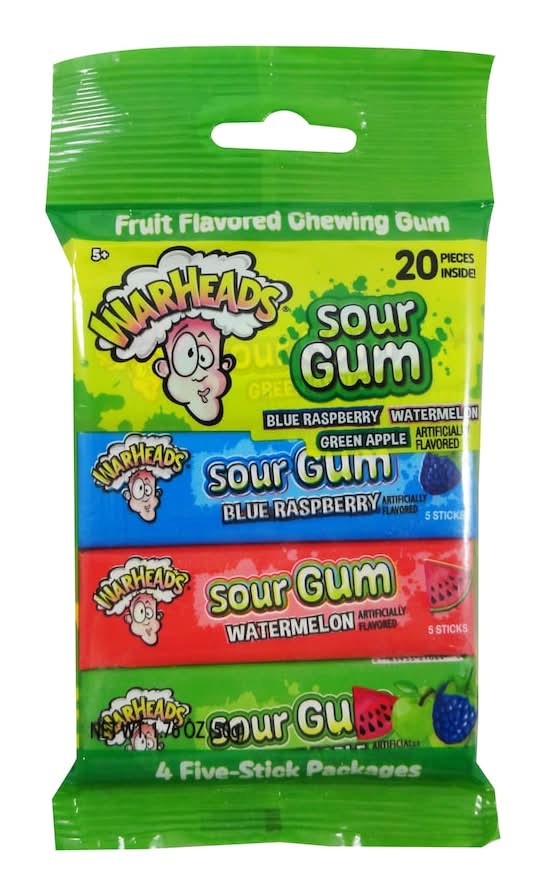 Warheads Sour Gum Chewing Gums, Assorted (4 x 5 ct)