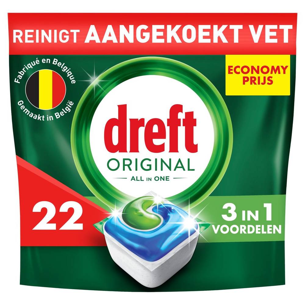 Dreft Original Tablettes Lave-vaisselle All In One , Regular, 22 Capsules