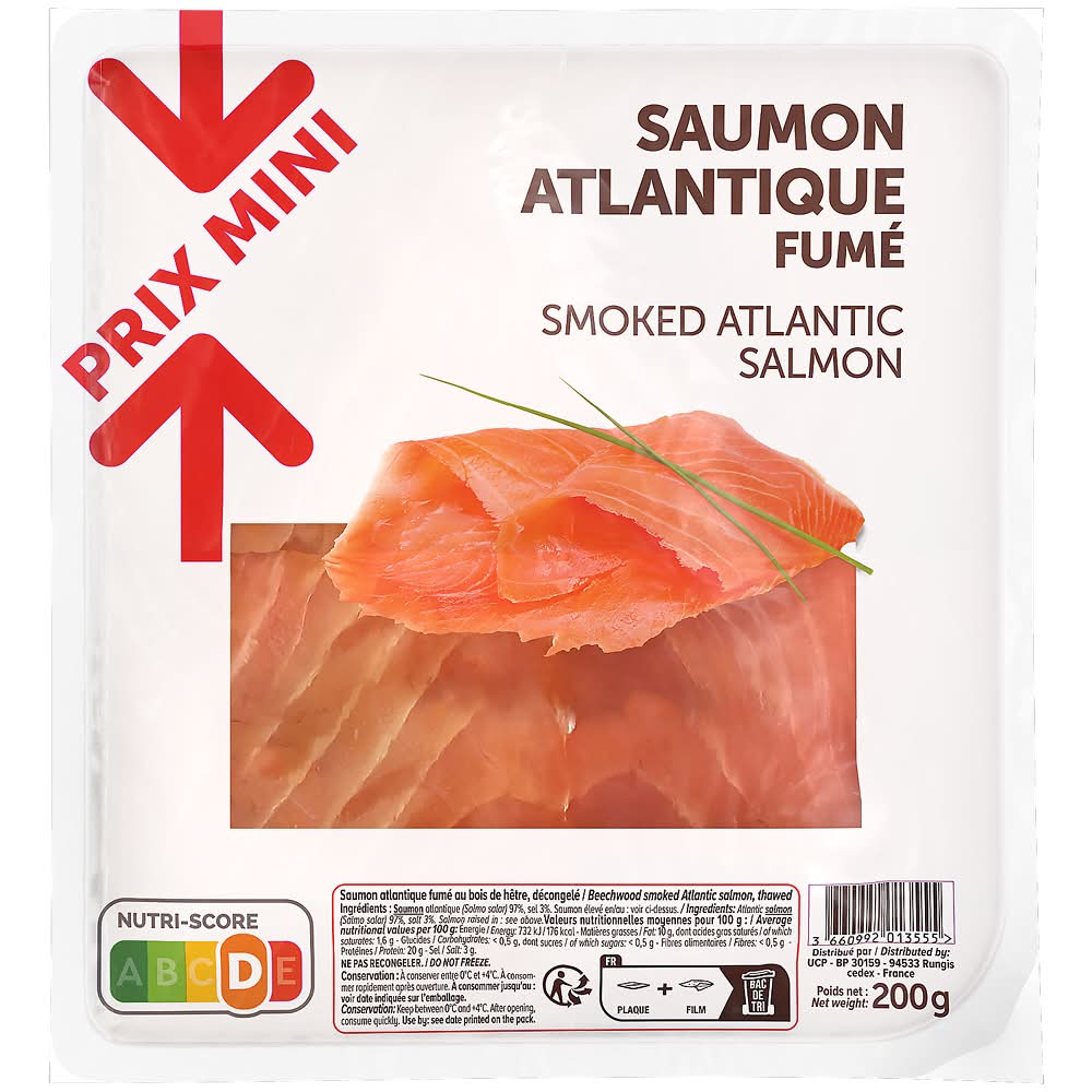 Prix Mini - Saumon atlantique fumé au bois de hêtre (200g)