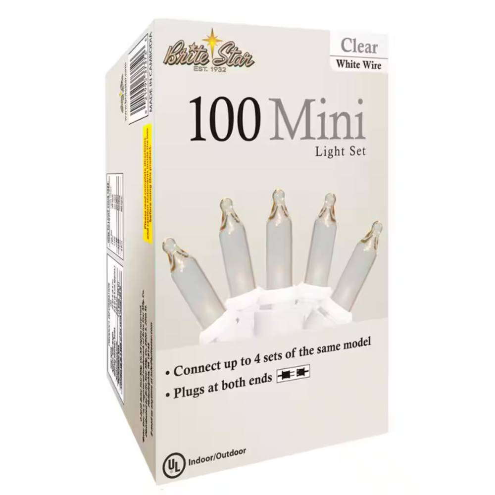 Brite Star Straight Line Mini Light Set - Clear, White Wire, 100 Ct