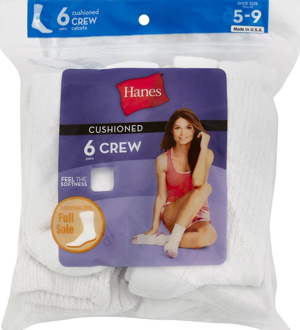 Hanes Ladies Crew Socks, 5-9, White (6 ct)