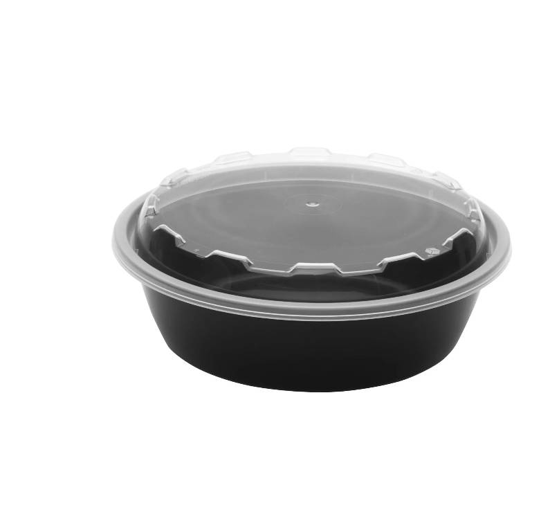 CuBEware 24 Oz Black Round Microwavable Plastic Container with Lid, 6.80"x1.90", 150 Ct (1X150|Case of 1)