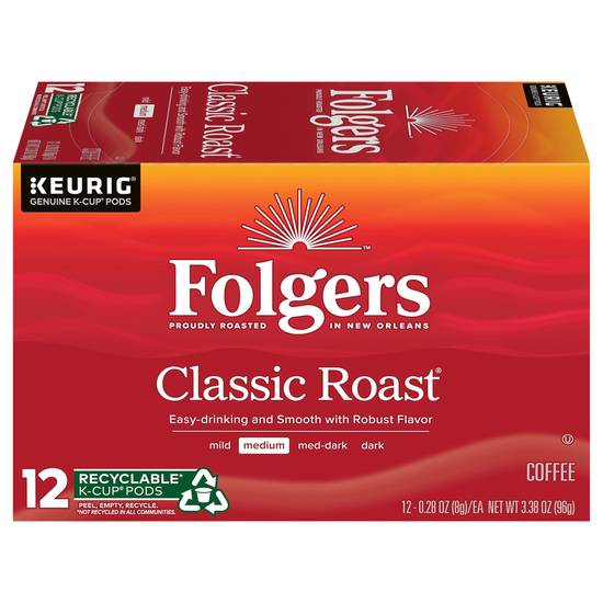 Folgers Classic Roast K-Cup Pods Medium Roast Coffee (12 ct)