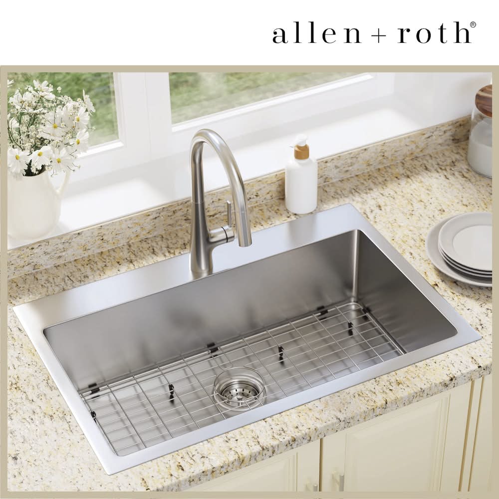allen + roth Alden Drop-in or undermount 33-in x 22-in Stainless steel Single bowl 18 -Gauge Kitchen Sink All-in-One Kit