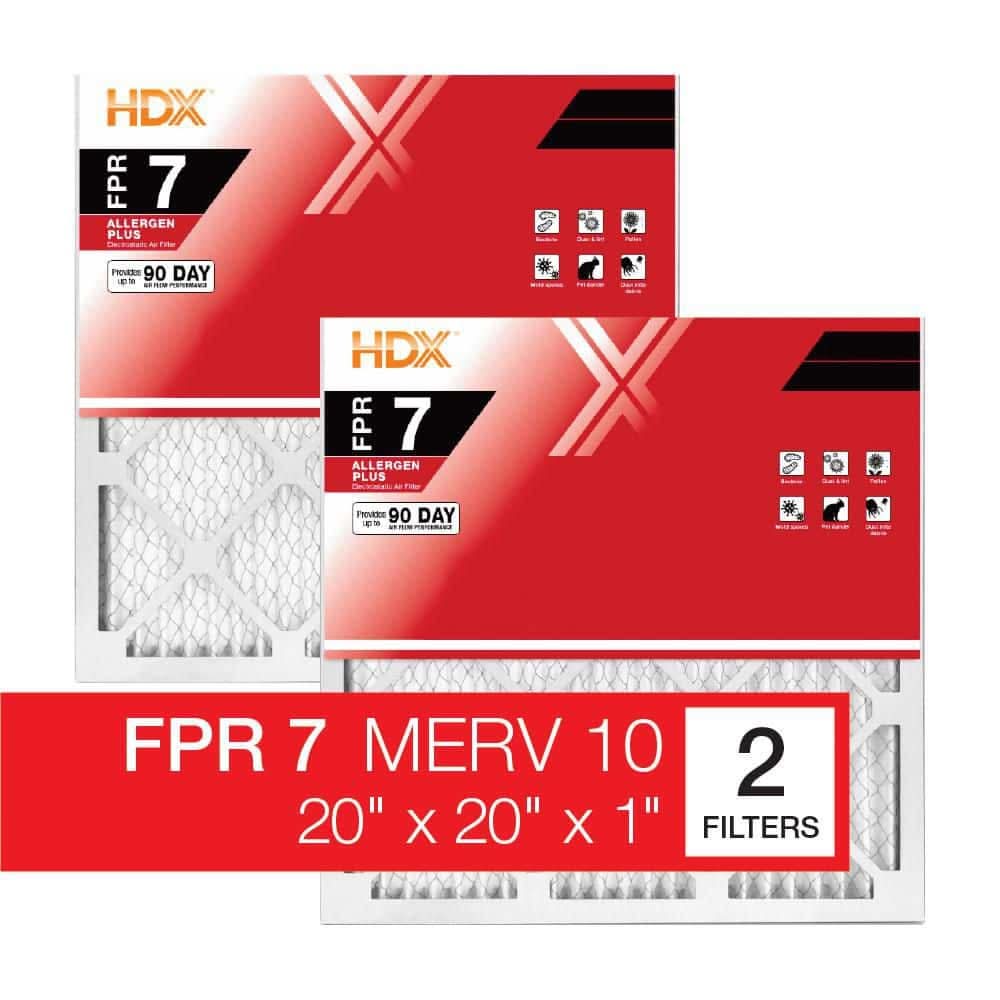 Hdx 20 In. X 1 In. Allergen Plus Pleated Air Filter Fpr 7, Merv 10 (2-Pack)