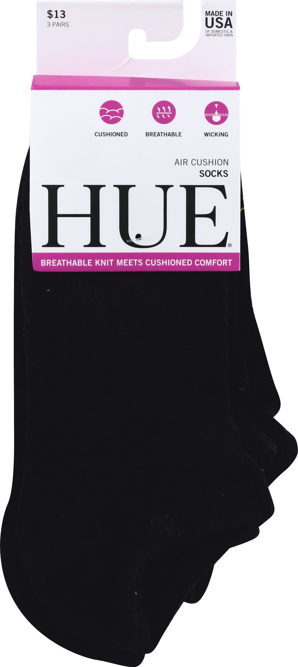 Hue Air Cushion Sport Women's No Show Socks - 3 Pack (Black One Size)
