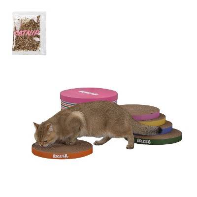 Kate 12" Modern Patterned Cardboard Reversible Cat Scratcher Pad in Box with Catnip, Multi-Colored (5-Pack)