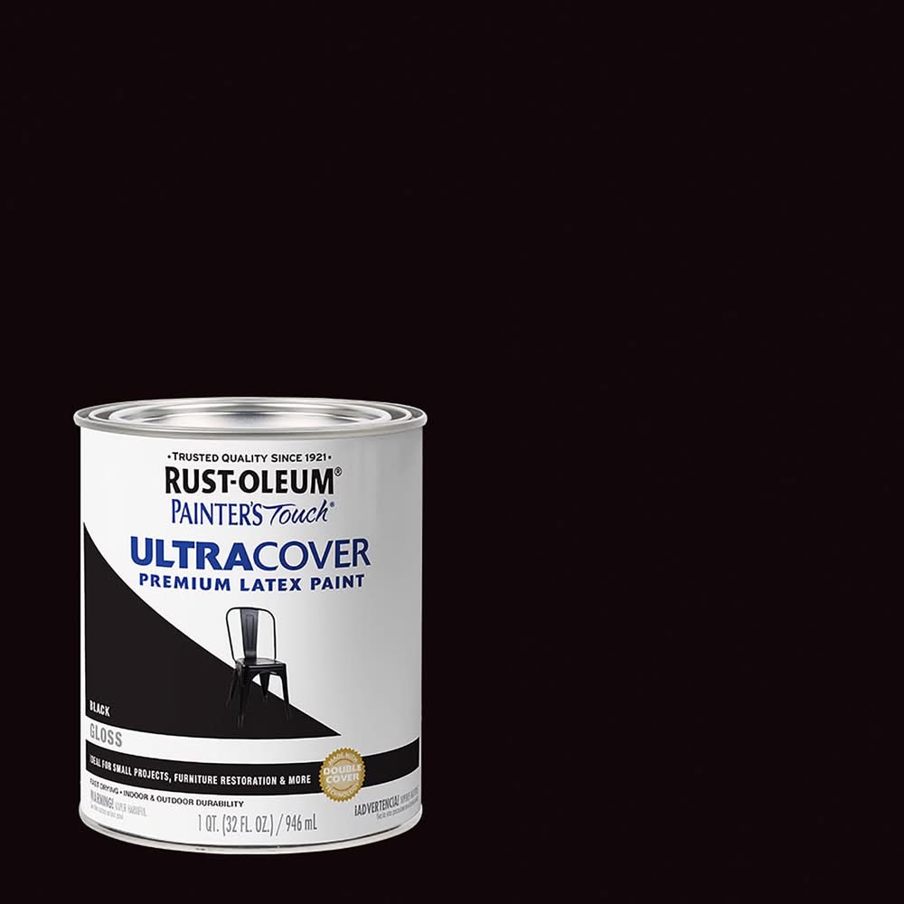 Rust-Oleum Painters Touch Ultra Cover Gloss Black Water-Based Paint Exterior And Interior 1 Qt