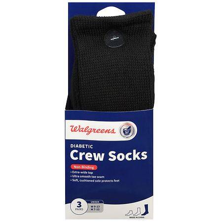 Walgreens Black Diabetic Crew Socks For Men 7-12, Black 7-12