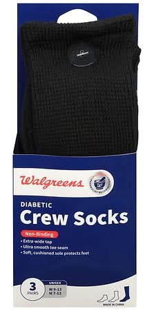 Walgreens Black Diabetic Crew Socks For Men 7-12, Black 7-12