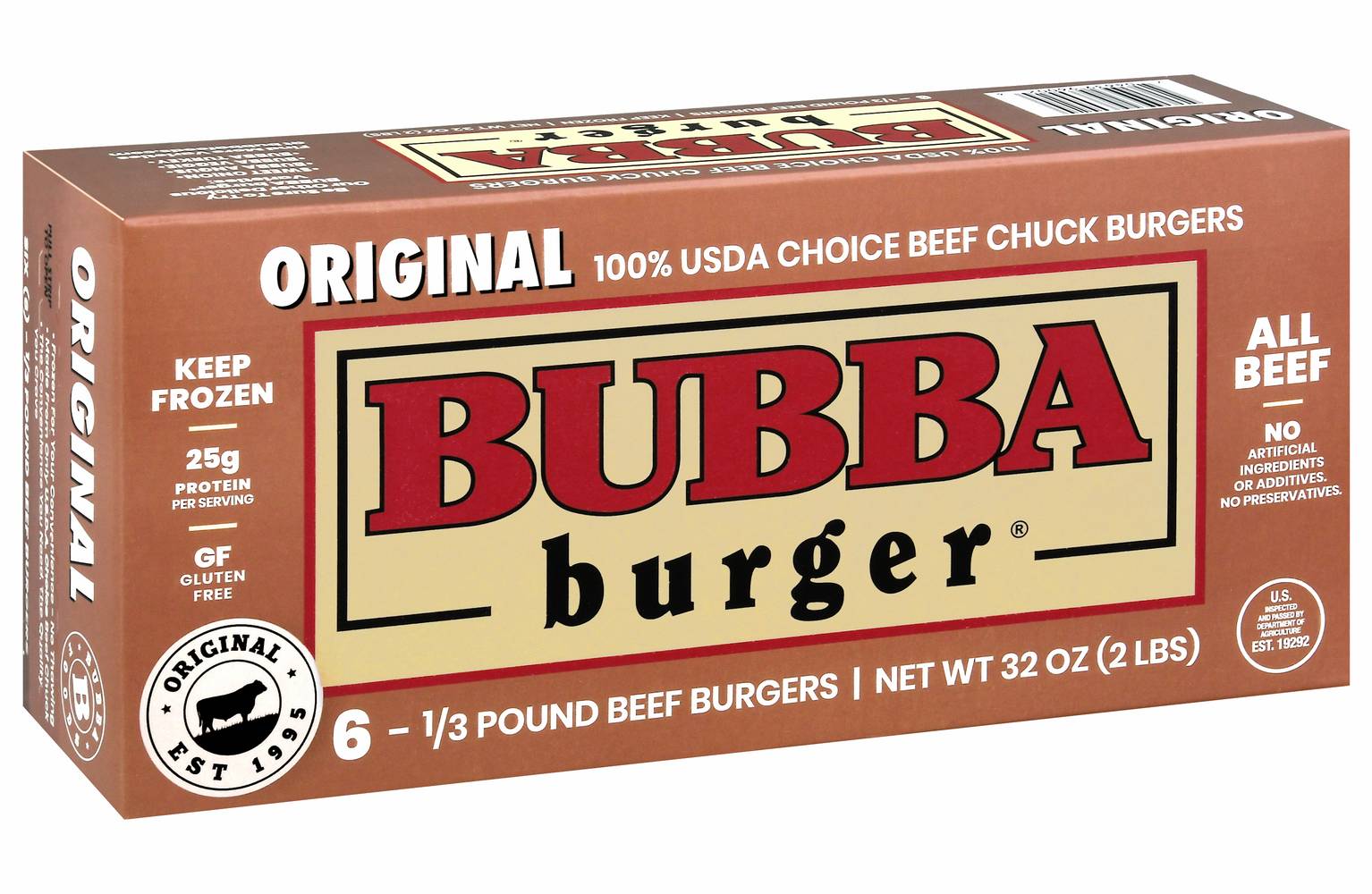 BUBBA burger Gluten Free Original Choice Beef Chuck Burgers (32 oz, 6 ct)