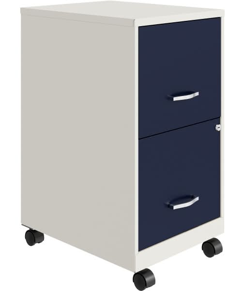 Hirsh Space Solutions SOHO Smart 18"D Vertical 2 Drawer Mobile File Cabinet, White/Navy