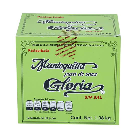 Gloria mantequilla sin sal (pack 12 x 90 g), Delivery Near You