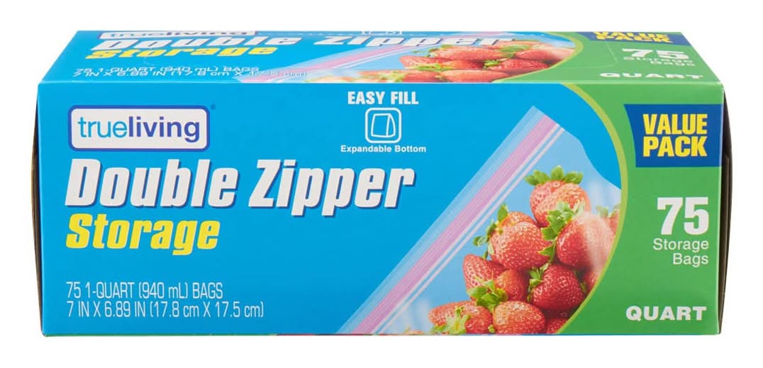 Trueliving Double Zipper Storage Bags Value Pack Quart Size 75 Ct