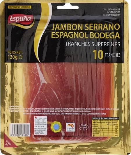 Jambon Serrano ESPUNA - la barquette de 10 tranches - 120g