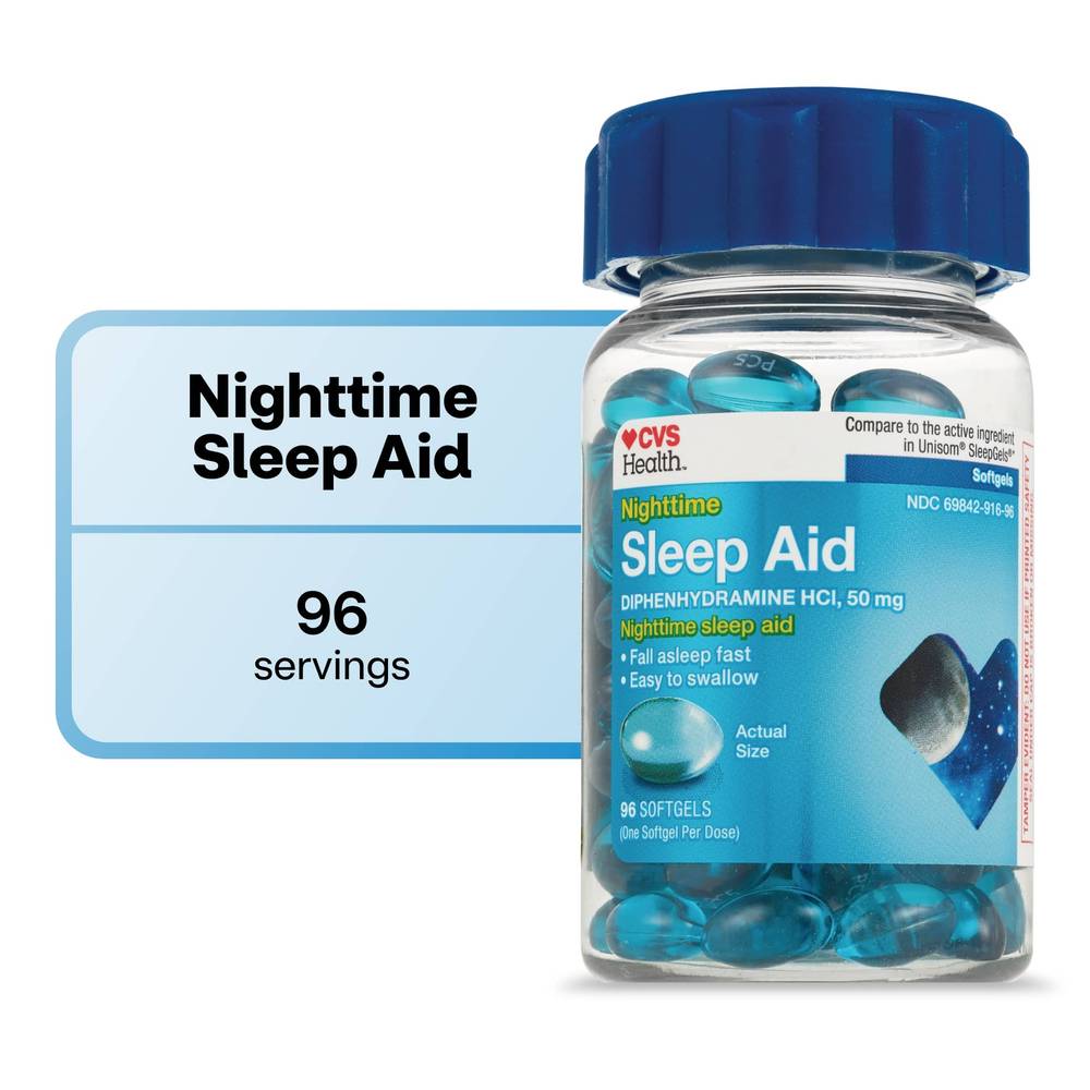 CVS Health Nighttime Sleep Aid Diphenydramine HCl Liquid Filled Capsules 50 mg, 96 CT