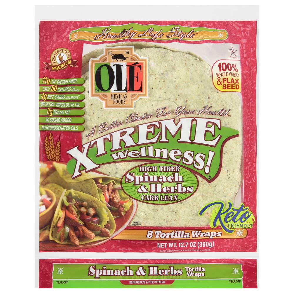 Ole Mexican Foods Xtreme Wellness! Spinach & Herbs Tortilla Wraps (12.7 oz)