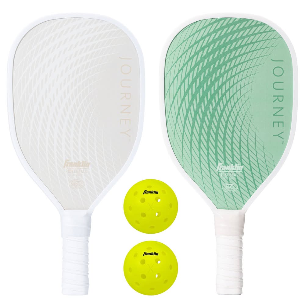 Franklin Sports 2 Player Wooden Paddle & Ball Set in Mesh Bag, Green-Beige