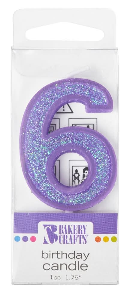 Bakery Crafts Glitter Purple 6 Birthday Candle