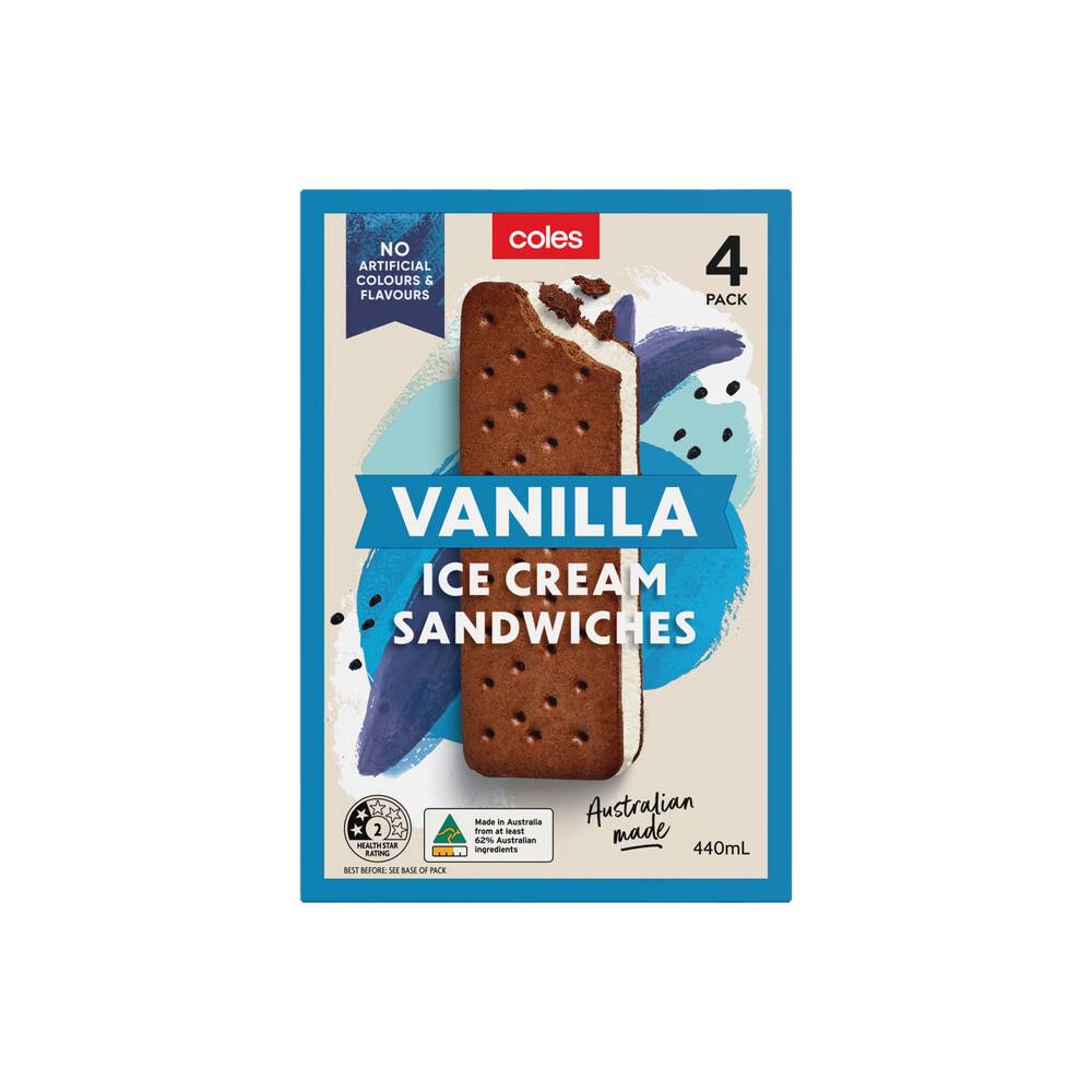 Coles Vanilla Ice Cream Sandwich 440ml