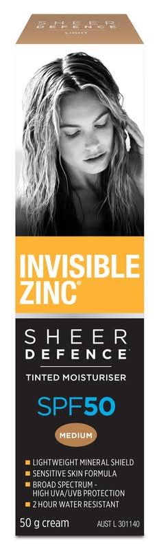 Invisible Zinc Sheer Defence Tinted Moisturiser Light SPF50 50g