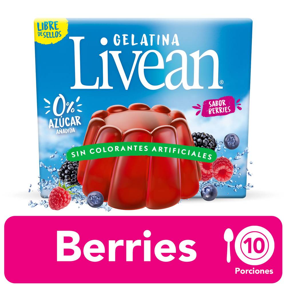 Livean gelatina polvo sin azúcar sabor berries (caja 22 g)