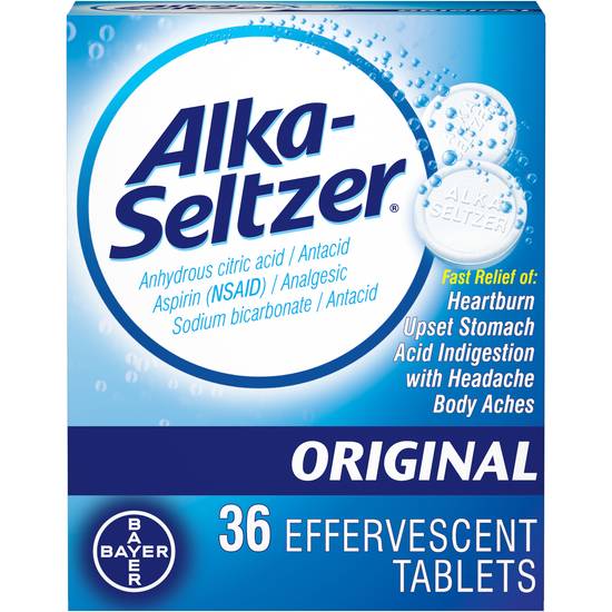 Alka Seltzer Antacid & Pain Relief Original Effervescent Tablets (36 ct)