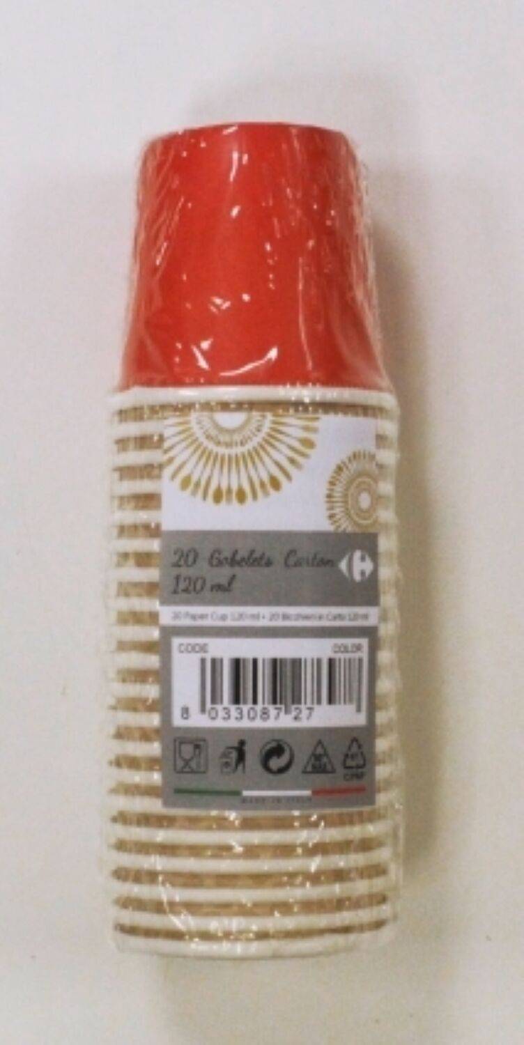 Carrefour Home - Gobelets carton rouge 120 ml (20 pièces)