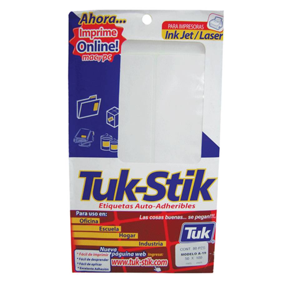 Tuk-stik etiquetas rectangulares blancas a-19 (pack 80 piezas)
