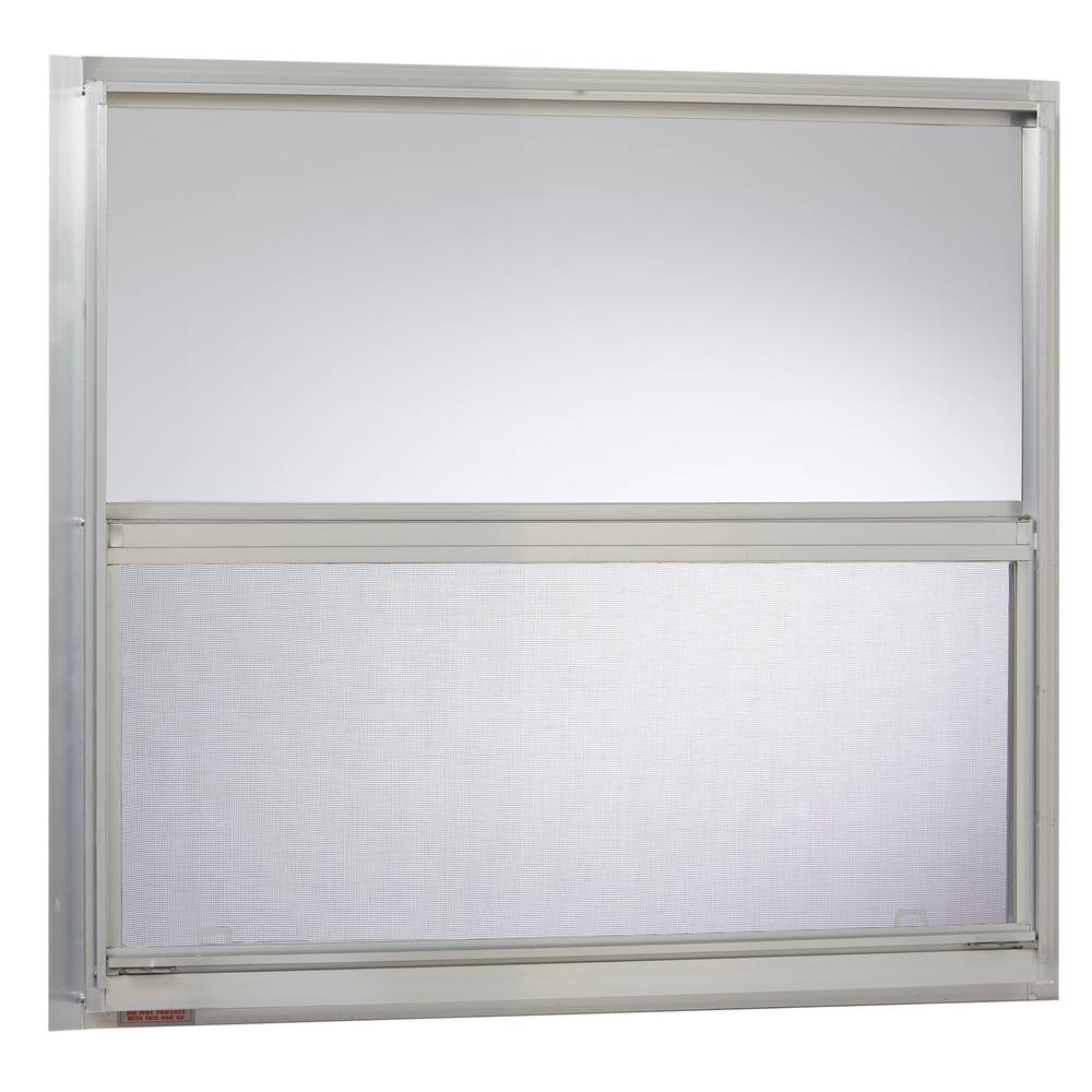 Project Source 40000 Series 30-in x 27-in Silver Exterior Aluminum Replacement Single Hung Window Single Pane Glass (Half Screen Included) | AMH3027PS