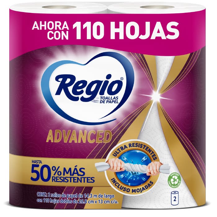 Regio · Advanced toallas de papel con 100 hojas dobles, 14.3 m (2 un)