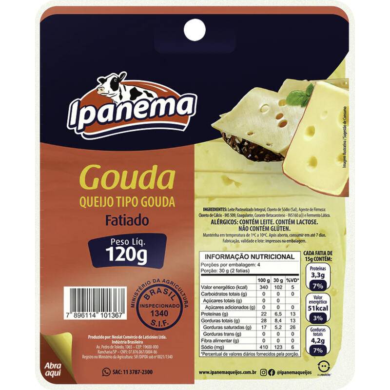 Ipanema queijo tipo gouda fatiado (120g)