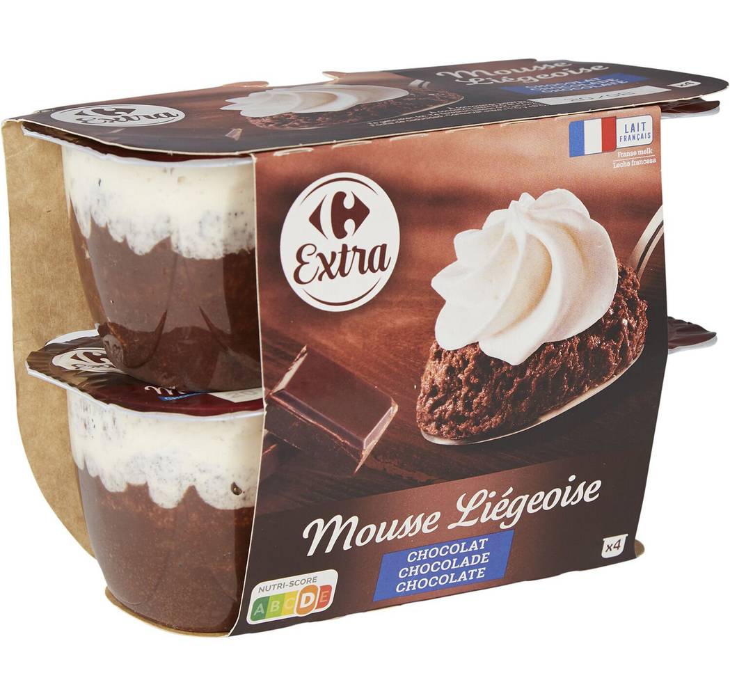 Carrefour Extra - Mousse liégeoise, chocolat (4 x 80g)